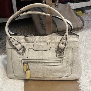 Coach Cream Pebbled Leather Shoulder Bag